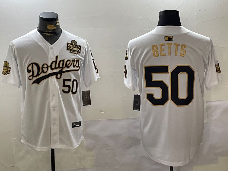 Men Los Angeles Dodgers 50 Betts White Gold Game 2024 Nike MLB Jersey style 11201